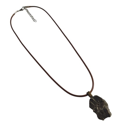 Natural Pyrite Stone Pendant Brown Cord Necklace Earth Bling Gift Jewelry - Picture 3 of 5